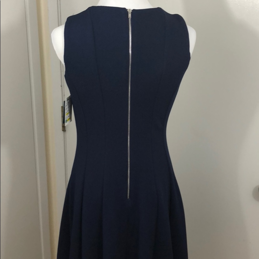 Navy Pleated Dress with White Ribbing - Picture 5 of 5